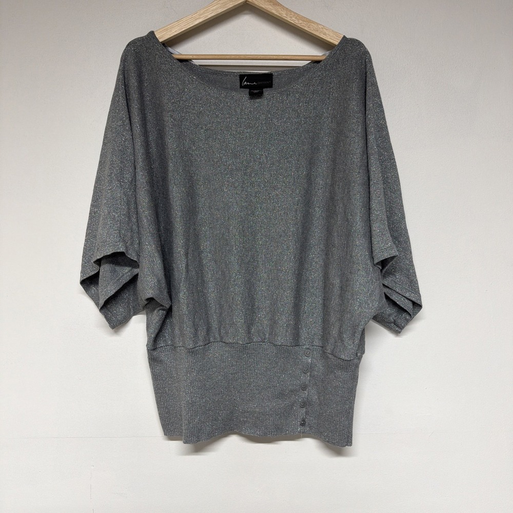 Lane Bryant Women Plus Size 22/24 Gray Metallic Batwing 3/4 Sleeve Top